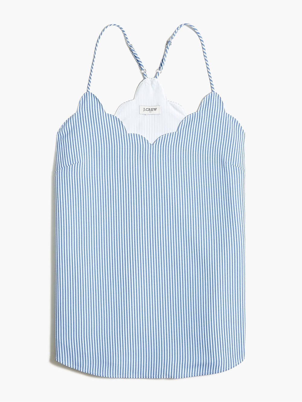 J. Crew Blue and White Striped Scallop-Trim Cami